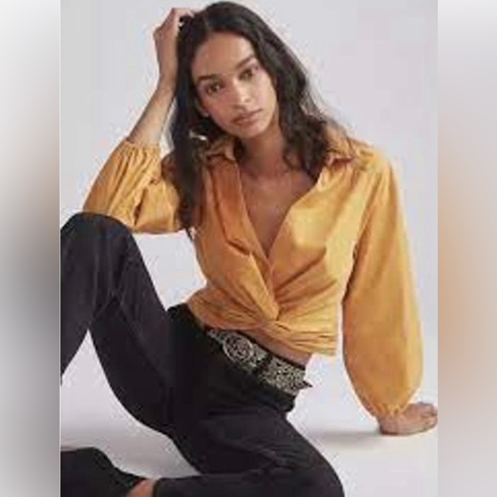 Twist front mustard yellow blouse Anthropologie
